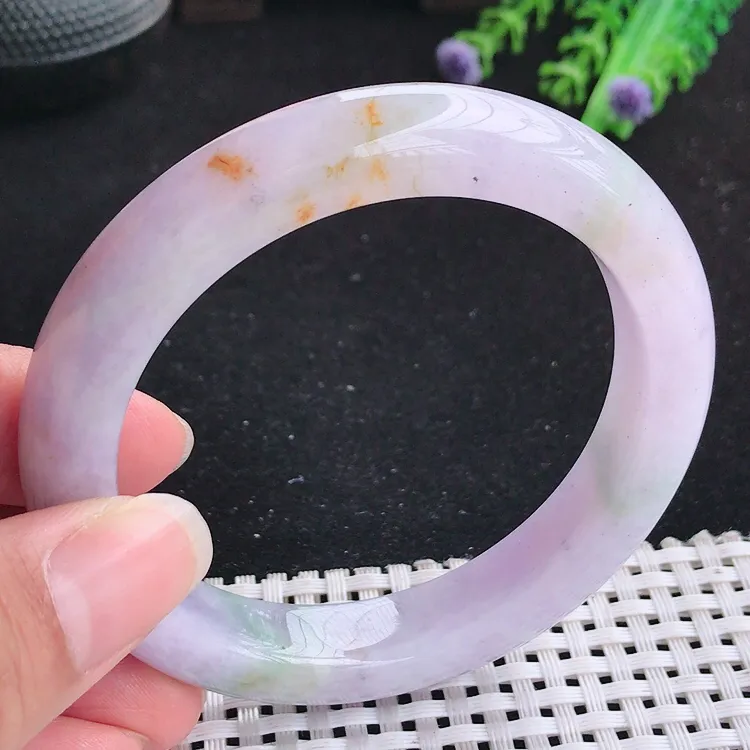 自然光57.5圈口老坑精美温润紫罗兰特色洒金手镯翡翠玉镯尺寸57.5/11.2/9.5