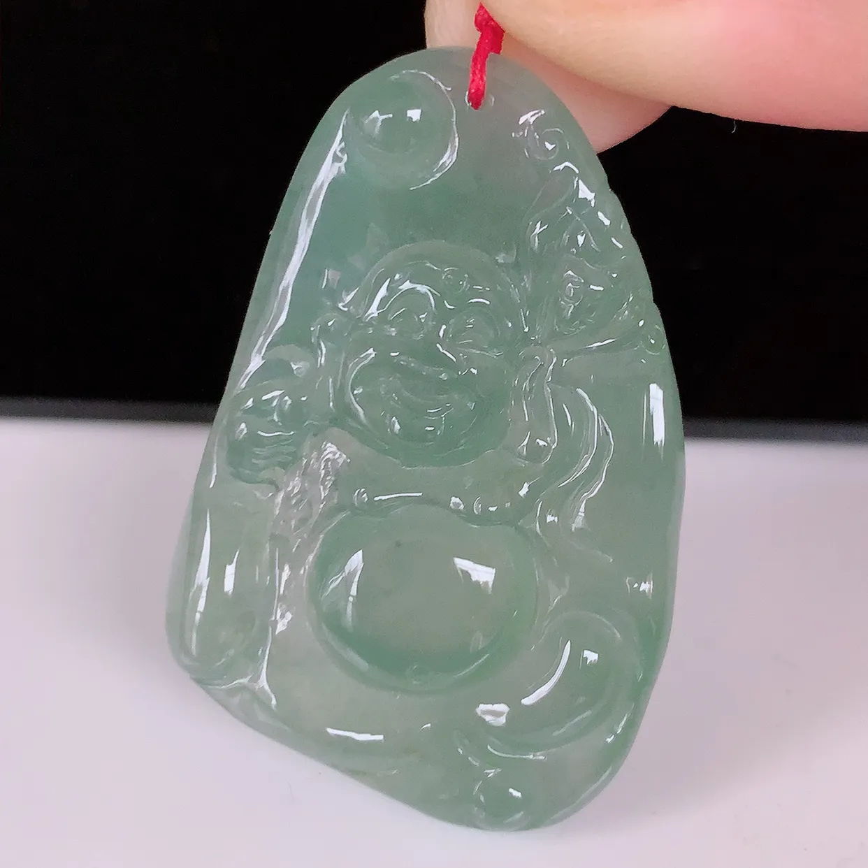 自然光实拍，冰种逍遥布袋佛翡翠吊坠 代代有钱 水足丰盈， 盈满欢喜 配戴送礼佳品！#065.3尺寸3