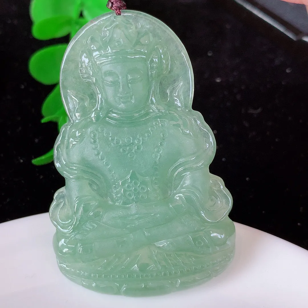 自然光实拍，冰胶翡翠赐福观音，冰透水润，庇佑守护 种水足 工艺精致 送礼或自留佳选！#062.2尺寸56*36.5*5mm