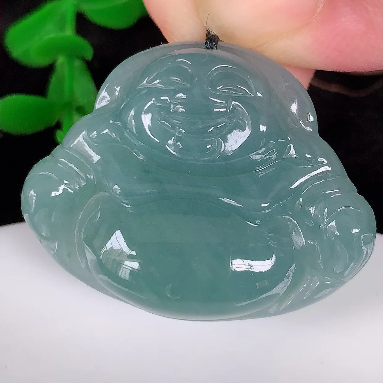 自然光实拍 冰胶满色佛公吊坠，翡翠笑佛 饱满 开脸喜庆 配戴优雅迷人！#204.2尺寸32-25-6.5mm