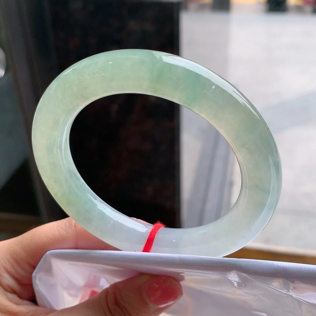 圆条高冰绿 无瑕 尺寸:58.1/11.7 种水好