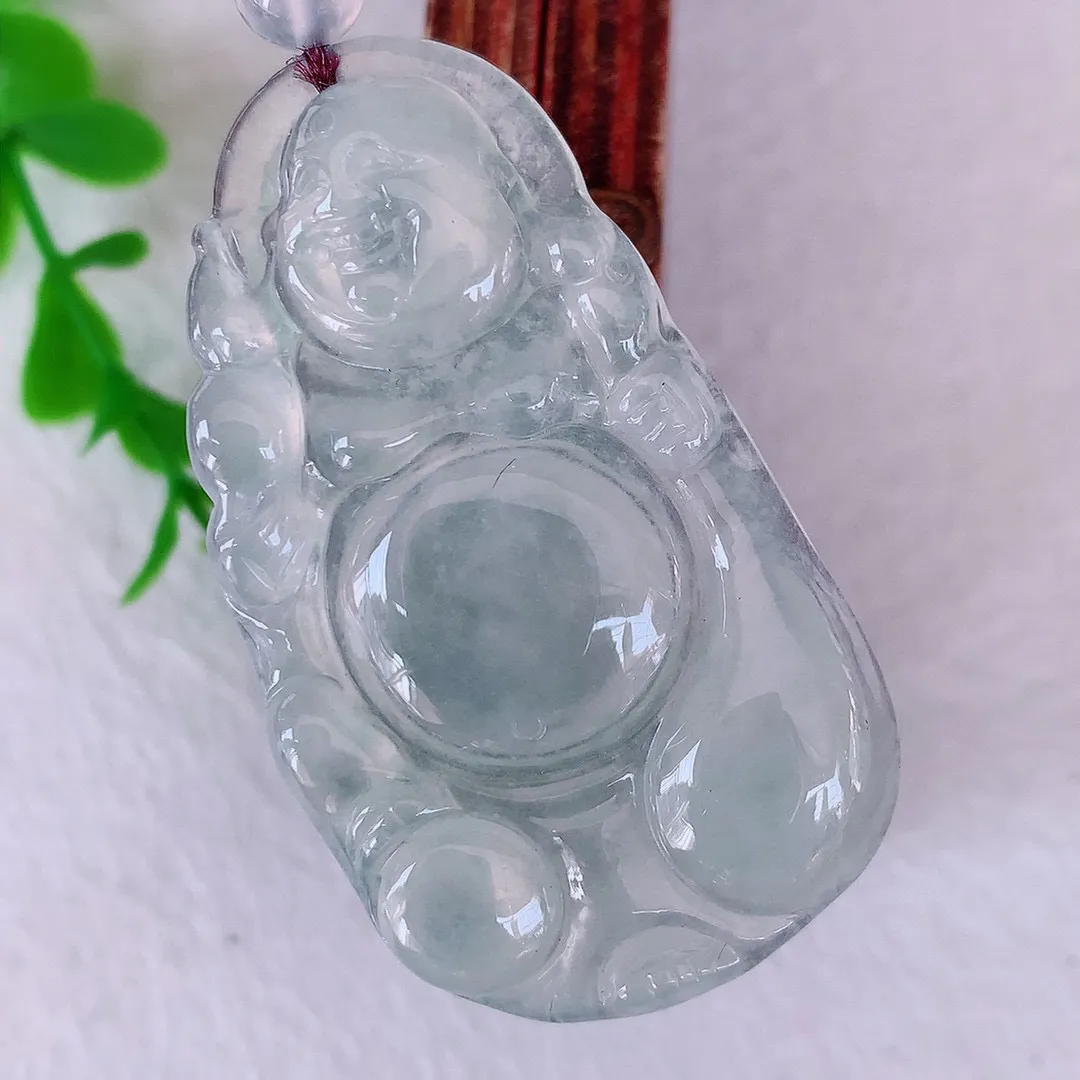 自然光实拍 冰种逍遥布袋佛翡翠挂件， 翡翠笑佛， 代代有钱 冰透 盈满欢喜 清新脱俗 配戴送礼佳品！#204.2尺寸46.5*27*5mm