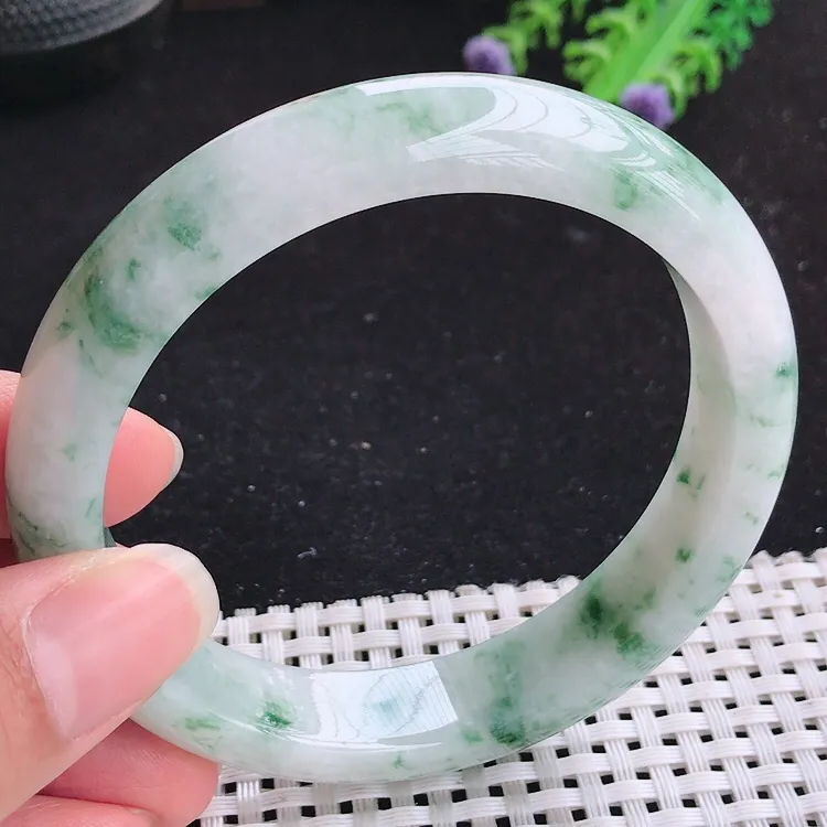 自然光62圈口老坑温润飘花手镯送妈妈翡翠玉镯尺寸62/13.2/8.6