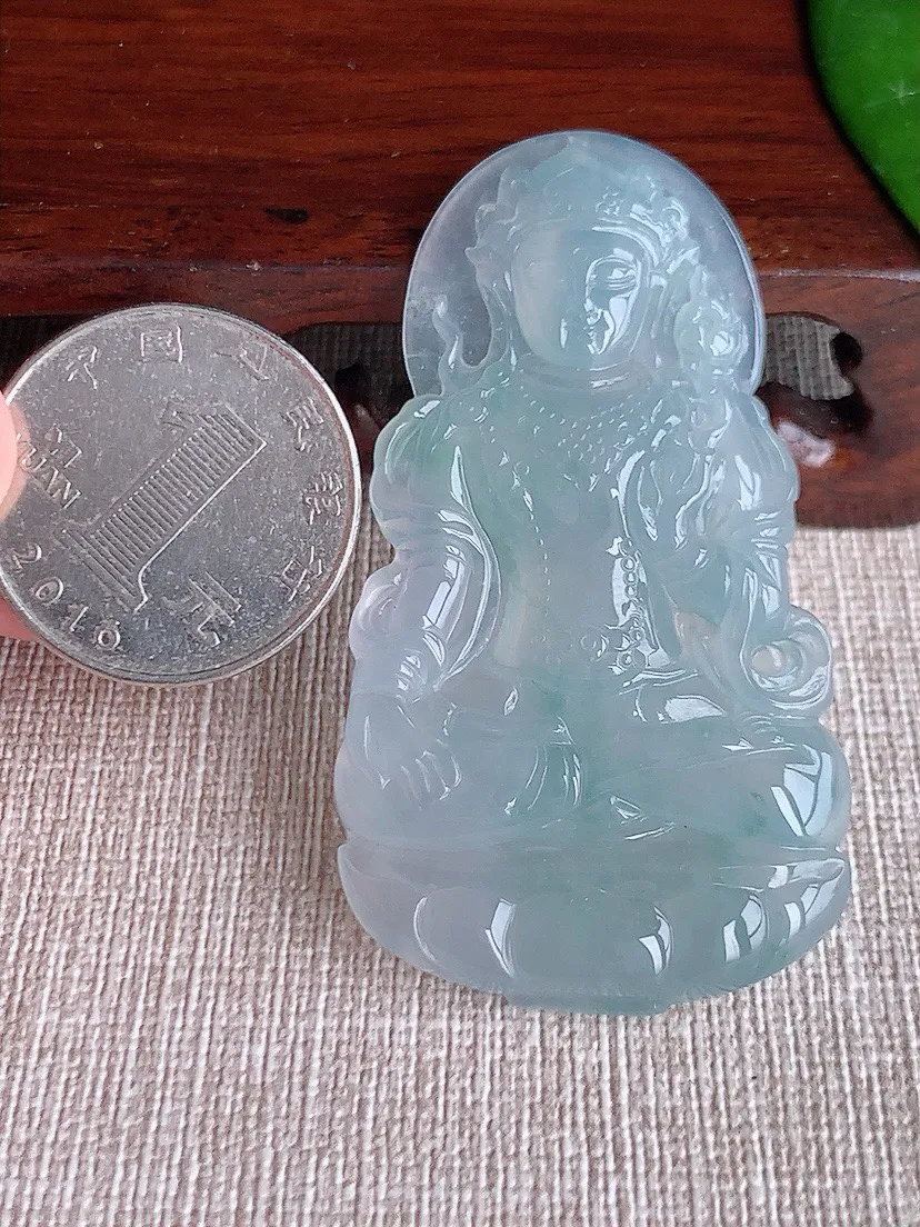 a货翡翠老坑冰种晴水度母观音吊坠 尺寸57.8×32.2×5.6mm 重量19.64g 0604