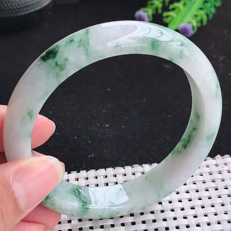 自然光62圈口老坑温润飘花手镯送妈妈翡翠玉镯尺寸62/13.2/8.6