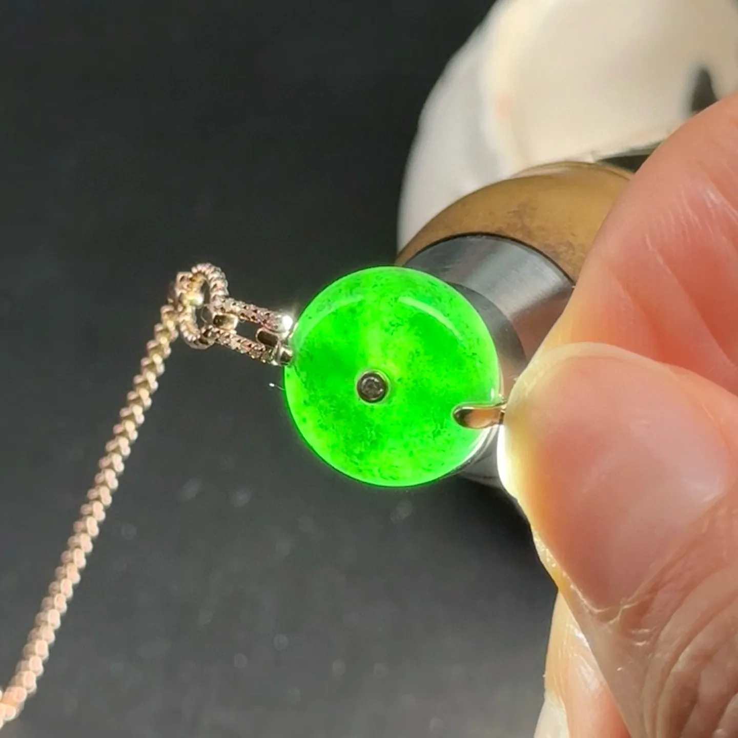 精品18k墨翠平安扣手链 尺寸13.5