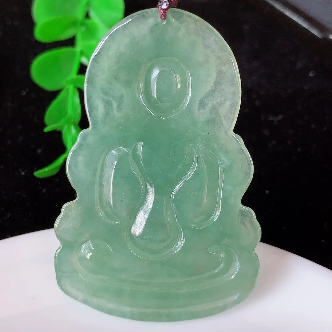 自然光实拍，冰胶翡翠赐福观音，冰透水润，庇佑守护 种水足 工艺精致 送礼或自留佳选！#062.2尺寸56*36.5*5mm