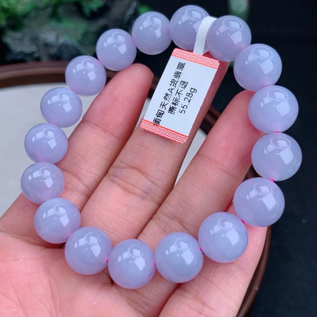 缅甸天然A货翡翠紫罗兰圆珠手串
尺寸12.4mm   重55.28g