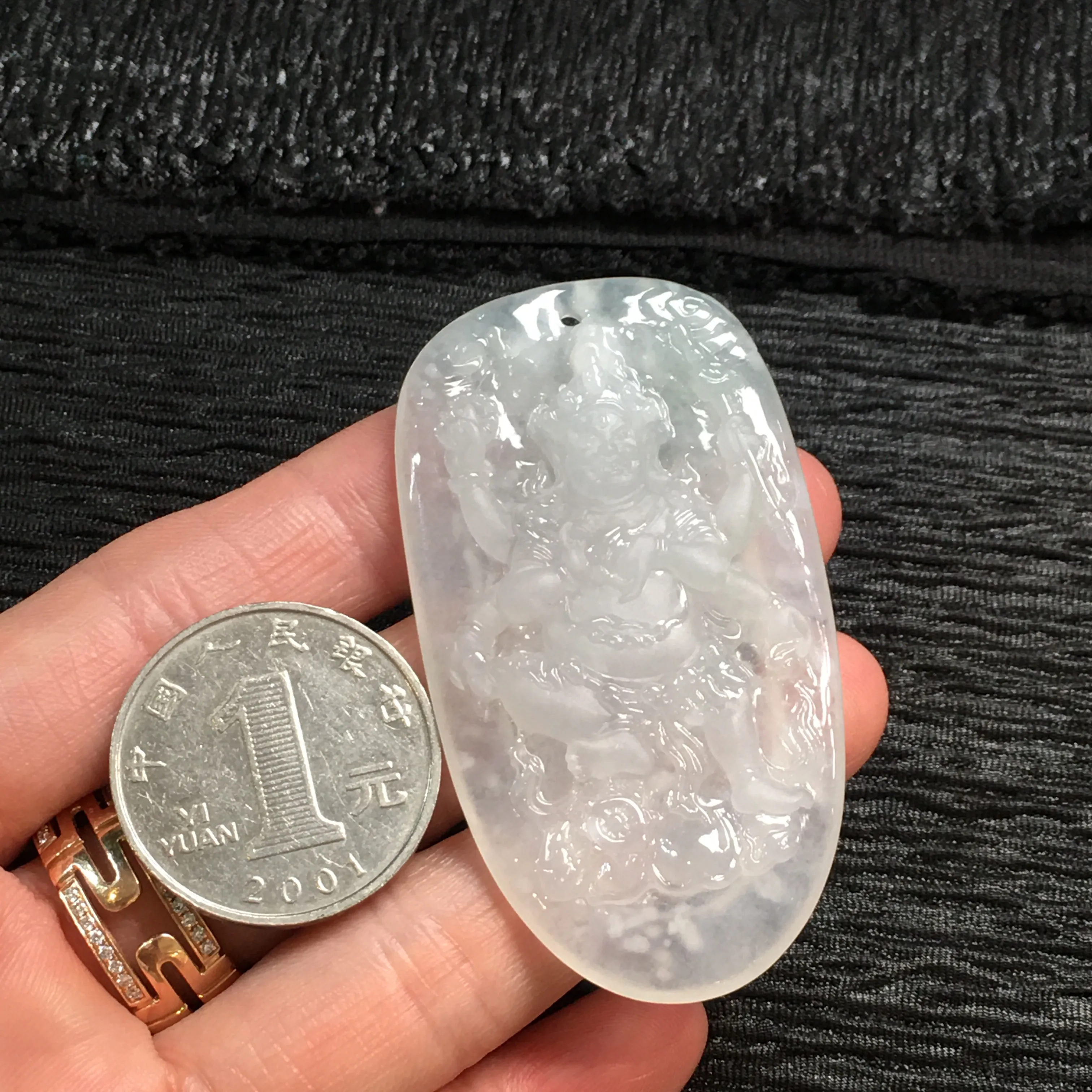 冰糯种雪花棉不动明王吊坠 尺寸58.5-32-7毫米