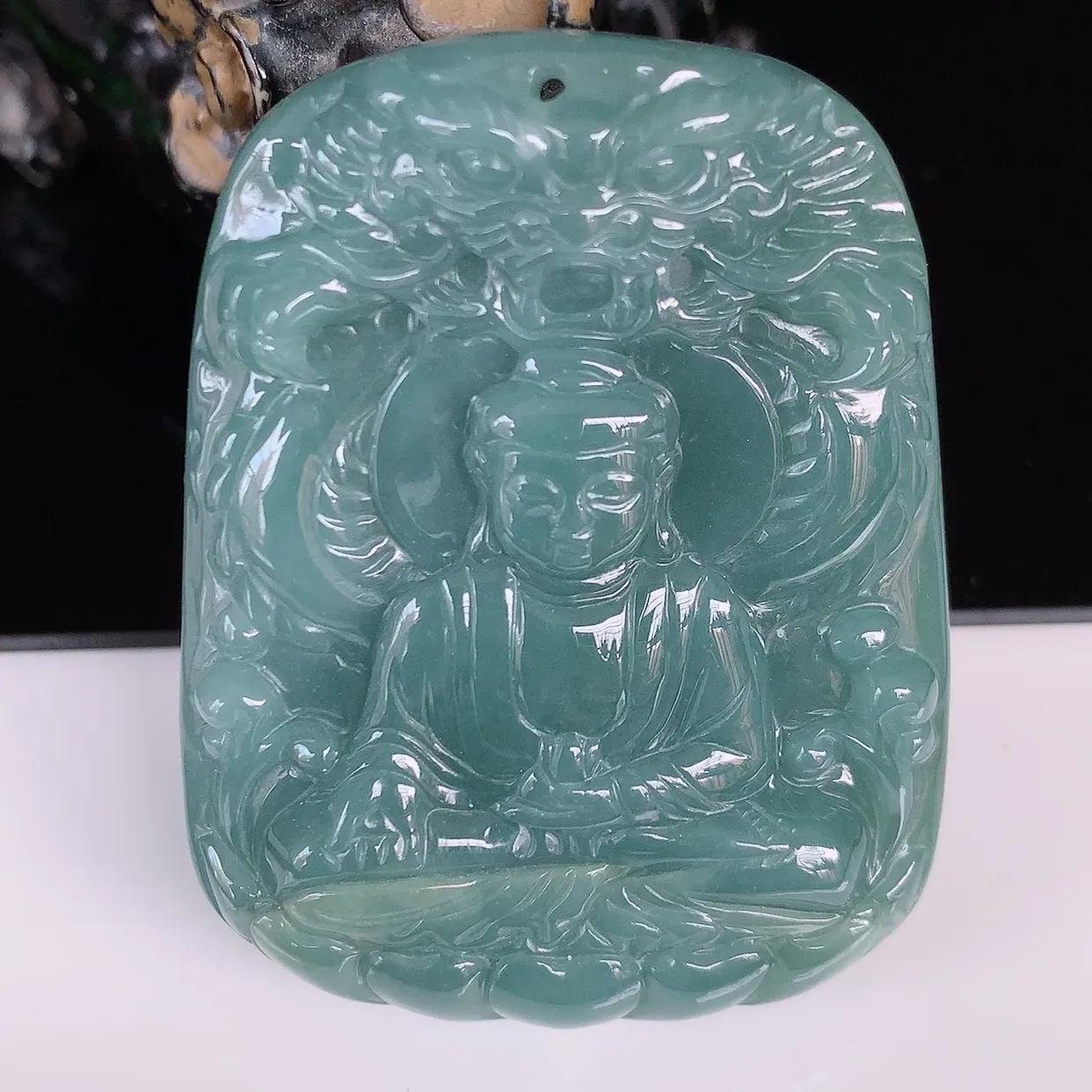 自然光实拍，精品大日如来 冰糯种满色翡翠大日如来 佛祖 法相端庄静美 普度众生 #365.1尺寸60