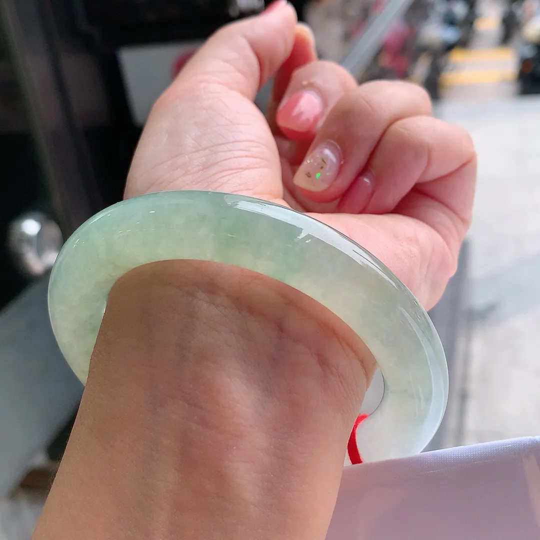圆条高冰绿 无瑕 尺寸:58.1/11.7 种水好