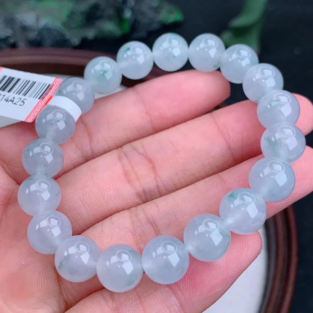 缅甸天然A货翡翠冰飘花圆珠手串
尺寸9.7mm   重31.75g