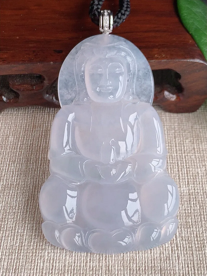a货翡翠老坑冰种18K金扣头白月光大正装观音吊坠 尺寸67×40×5.3mm 重量31.86g 06