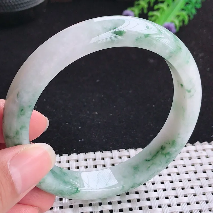 自然光62圈口老坑温润飘花手镯送妈妈翡翠玉镯尺寸62/13.2/8.6