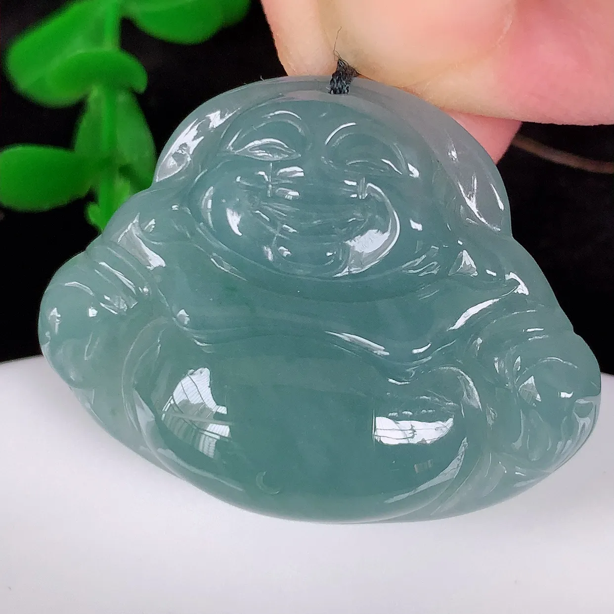 自然光实拍 冰胶满色佛公吊坠，翡翠笑佛 饱满 开脸喜庆 配戴优雅迷人！#204.2尺寸32-25-6