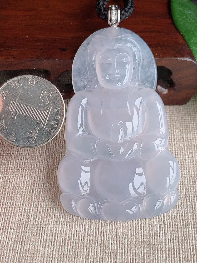 a货翡翠老坑冰种18K金扣头白月光大正装观音吊坠 尺寸67×40×5.3mm 重量31.86g 0604