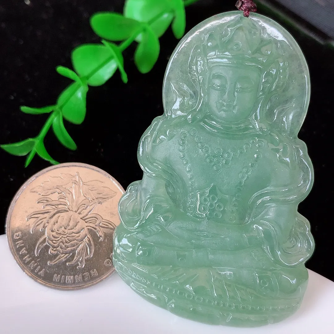 自然光实拍，冰胶翡翠赐福观音，冰透水润，庇佑守护 种水足 工艺精致 送礼或自留佳选！#062.2尺寸56*36.5*5mm