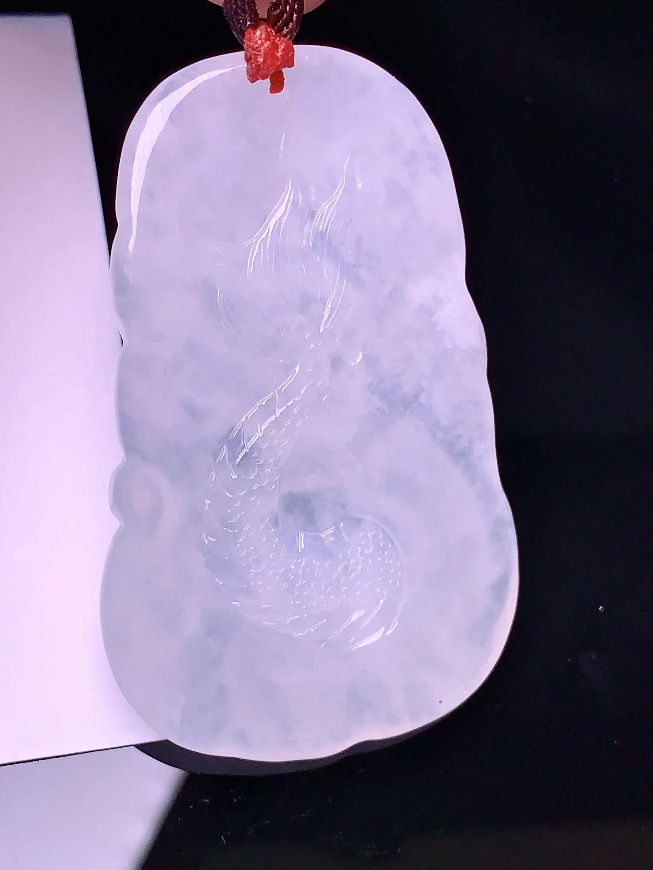 冰种龙牌吊坠吊坠 玉质细腻 色泽艳丽 整体尺寸50.5*31.5*5.6