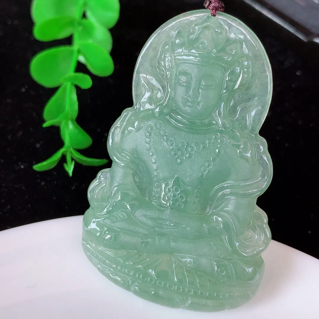 自然光实拍，冰胶翡翠赐福观音，冰透水润，庇佑守护 种水足 工艺精致 送礼或自留佳选！#062.2尺寸56*36.5*5mm