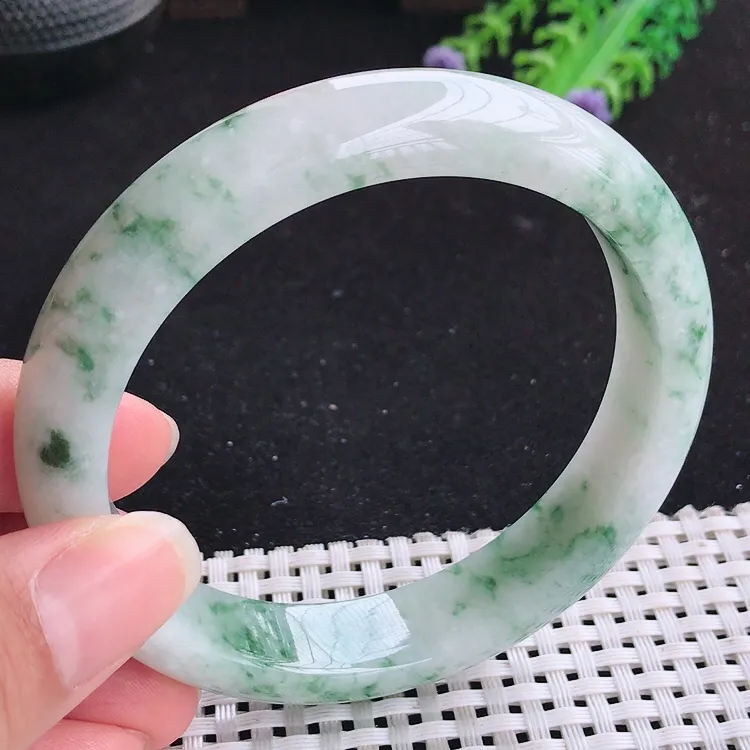 自然光62圈口老坑温润飘花手镯送妈妈翡翠玉镯尺寸62/13.2/8.6