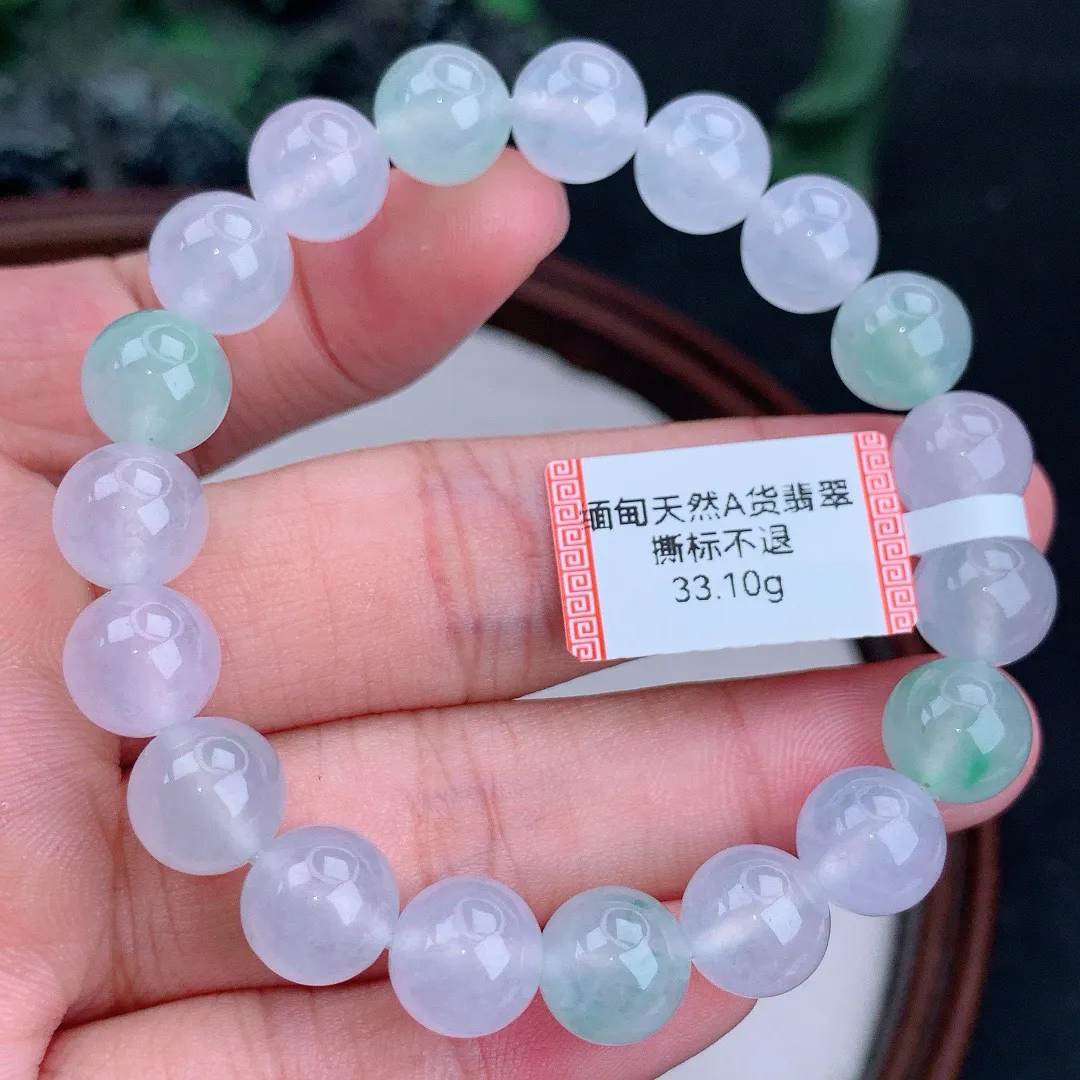 缅甸天然A货翡翠冰多宝圆珠手串
尺寸10mm  重33.10g