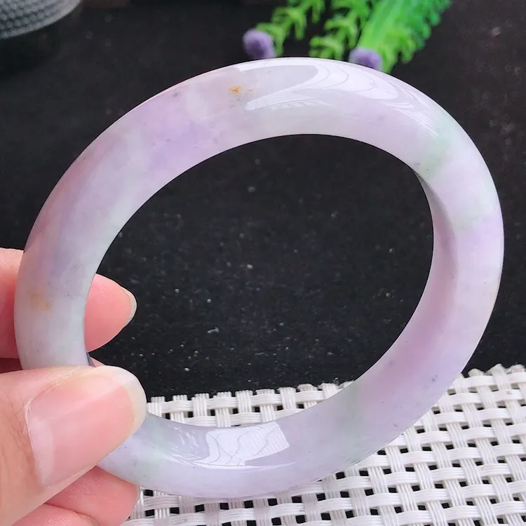 自然光57.5圈口老坑精美温润紫罗兰特色洒金手镯翡翠玉镯尺寸57.5/11.2/9.5