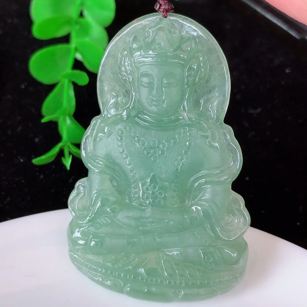 自然光实拍，冰胶翡翠赐福观音，冰透水润，庇佑守护 种水足 工艺精致 送礼或自留佳选！#062.2尺寸56*36.5*5mm