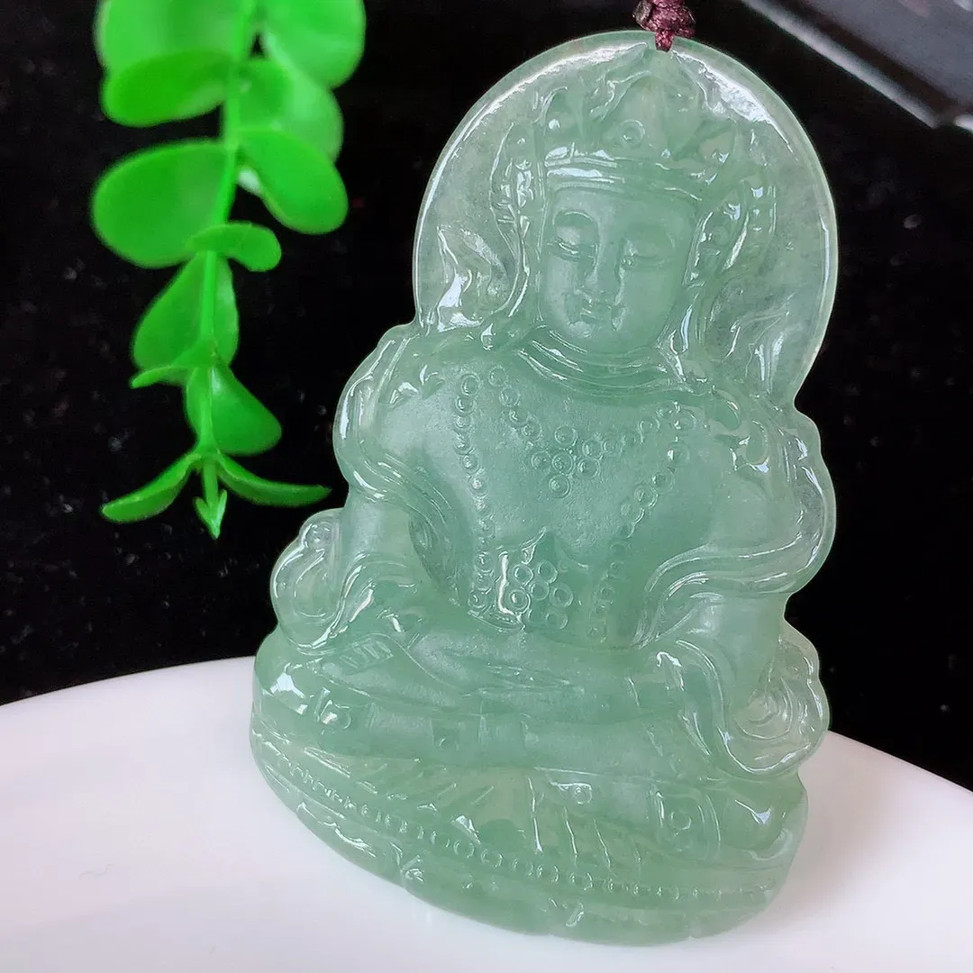 自然光实拍，冰胶翡翠赐福观音，冰透水润，庇佑守护 种水足 工艺精致 送礼或自留佳选！#062.2尺寸56*36.5*5mm
