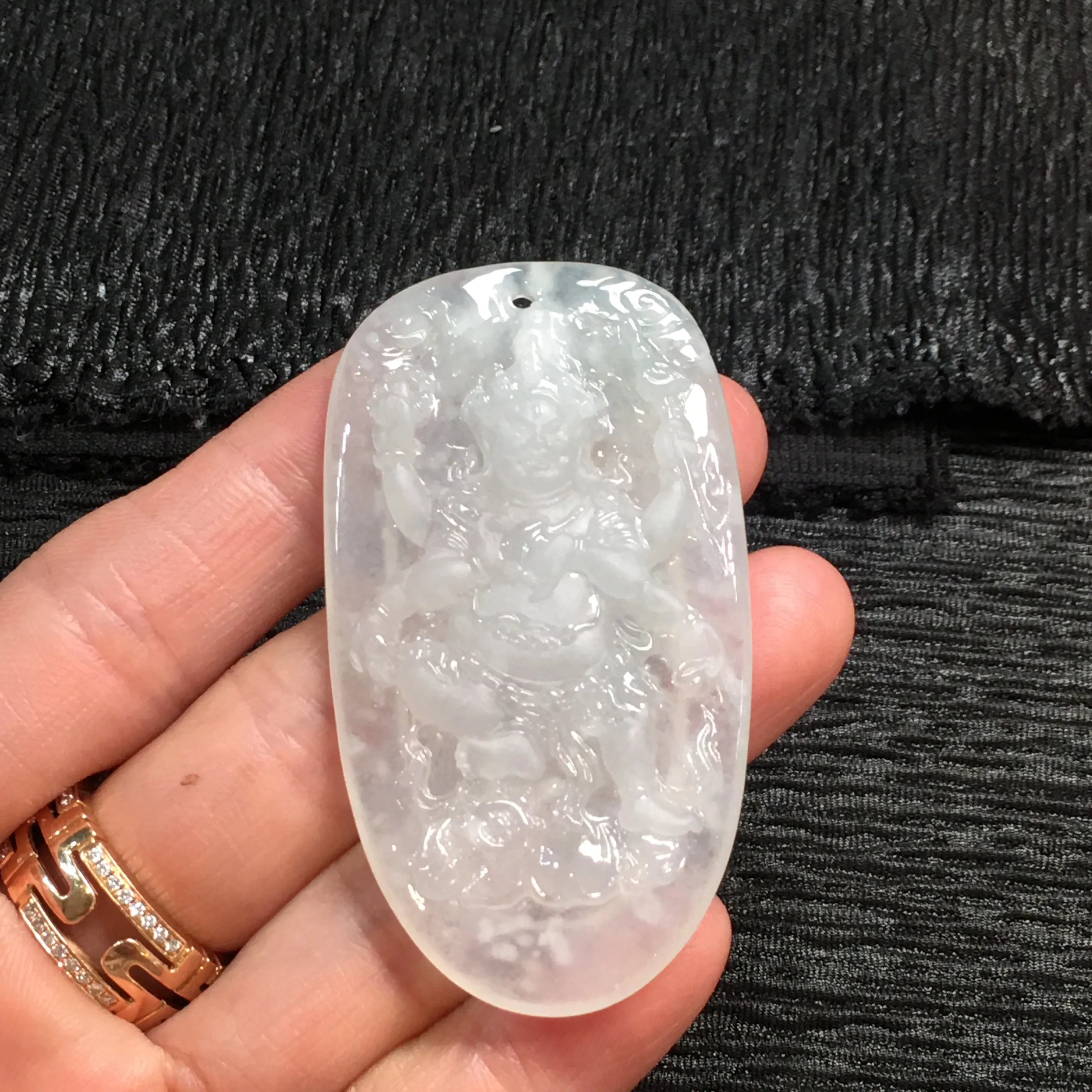 冰糯种雪花棉不动明王吊坠 尺寸58.5-32-7毫米