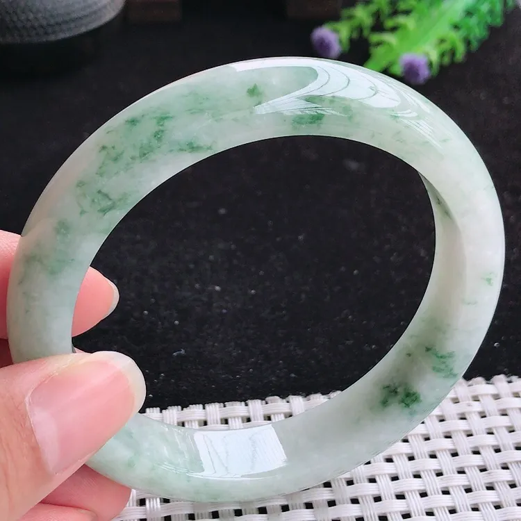 自然光62大圈口老坑精美飘花手镯翡翠玉镯尺寸62/13.5/9