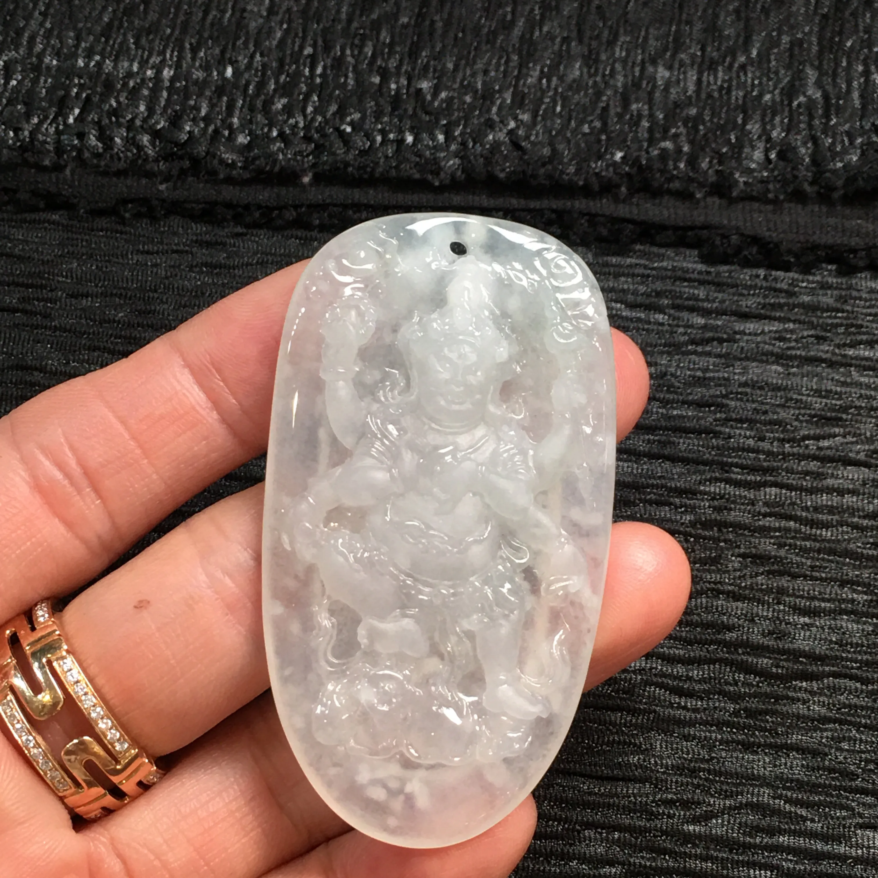 冰糯种雪花棉不动明王吊坠 尺寸58.5-32-7毫米