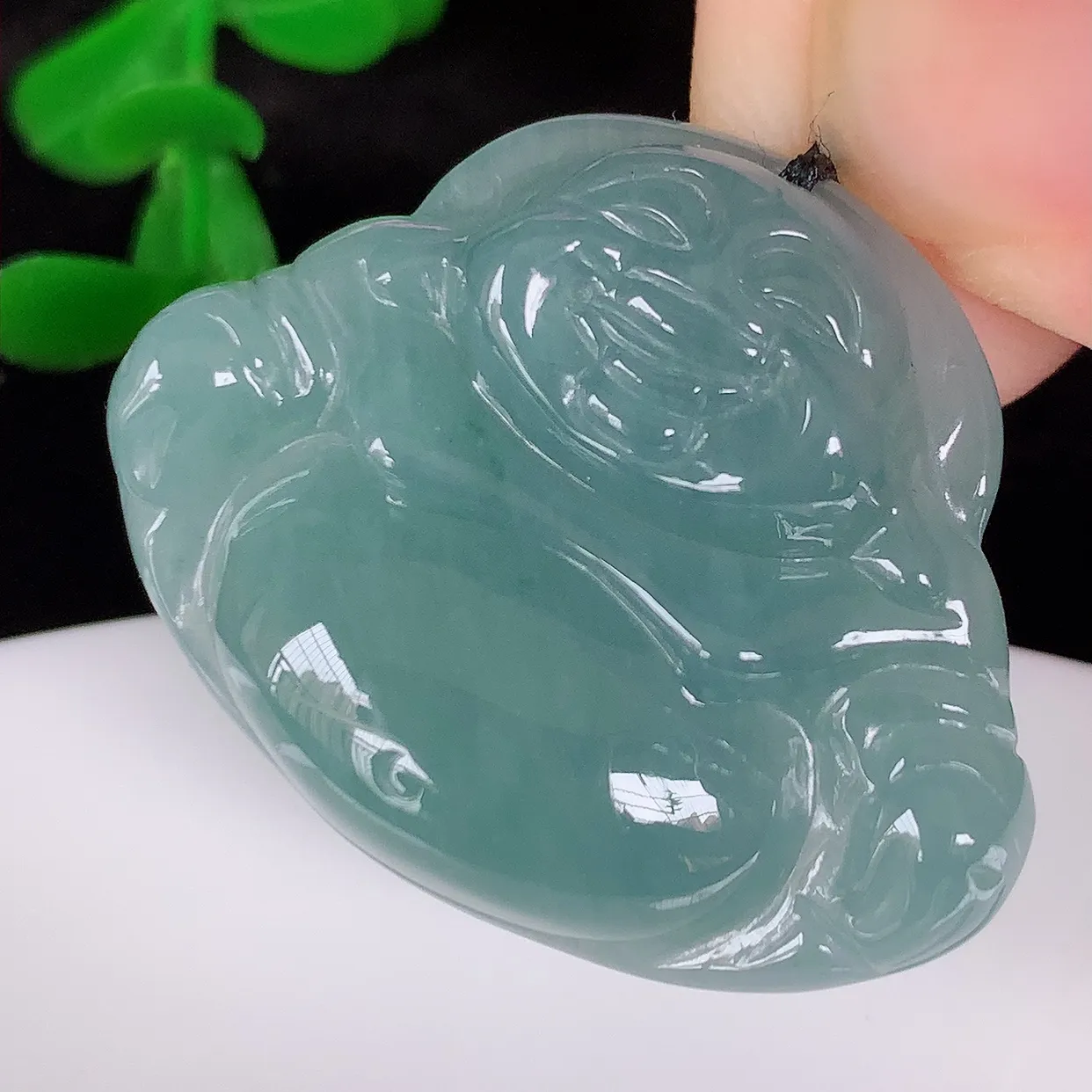 自然光实拍 冰胶满色佛公吊坠，翡翠笑佛 饱满 开脸喜庆 配戴优雅迷人！#204.2尺寸32-25-6.5mm