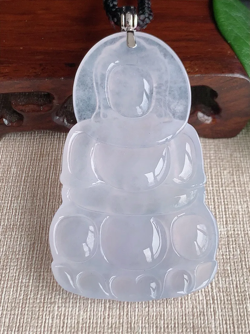 a货翡翠老坑冰种18K金扣头白月光大正装观音吊坠 尺寸67×40×5.3mm 重量31.86g 0604