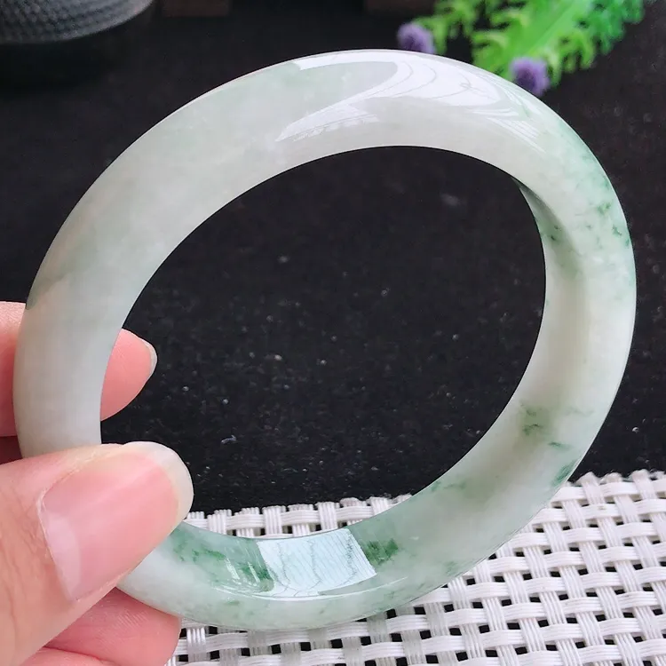 自然光62大圈口老坑精美飘花手镯翡翠玉镯尺寸62/13.5/9