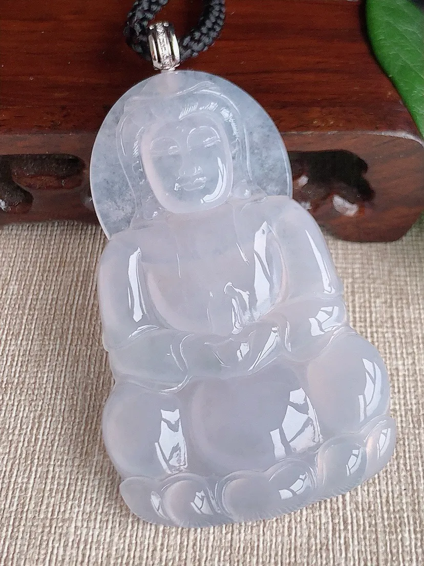 a货翡翠老坑冰种18K金扣头白月光大正装观音吊坠 尺寸67×40×5.3mm 重量31.86g 0604