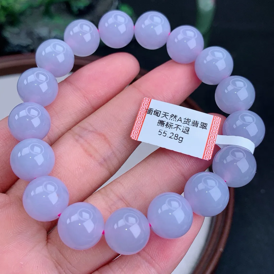 缅甸天然A货翡翠紫罗兰圆珠手串
尺寸12.4mm   重55.28g