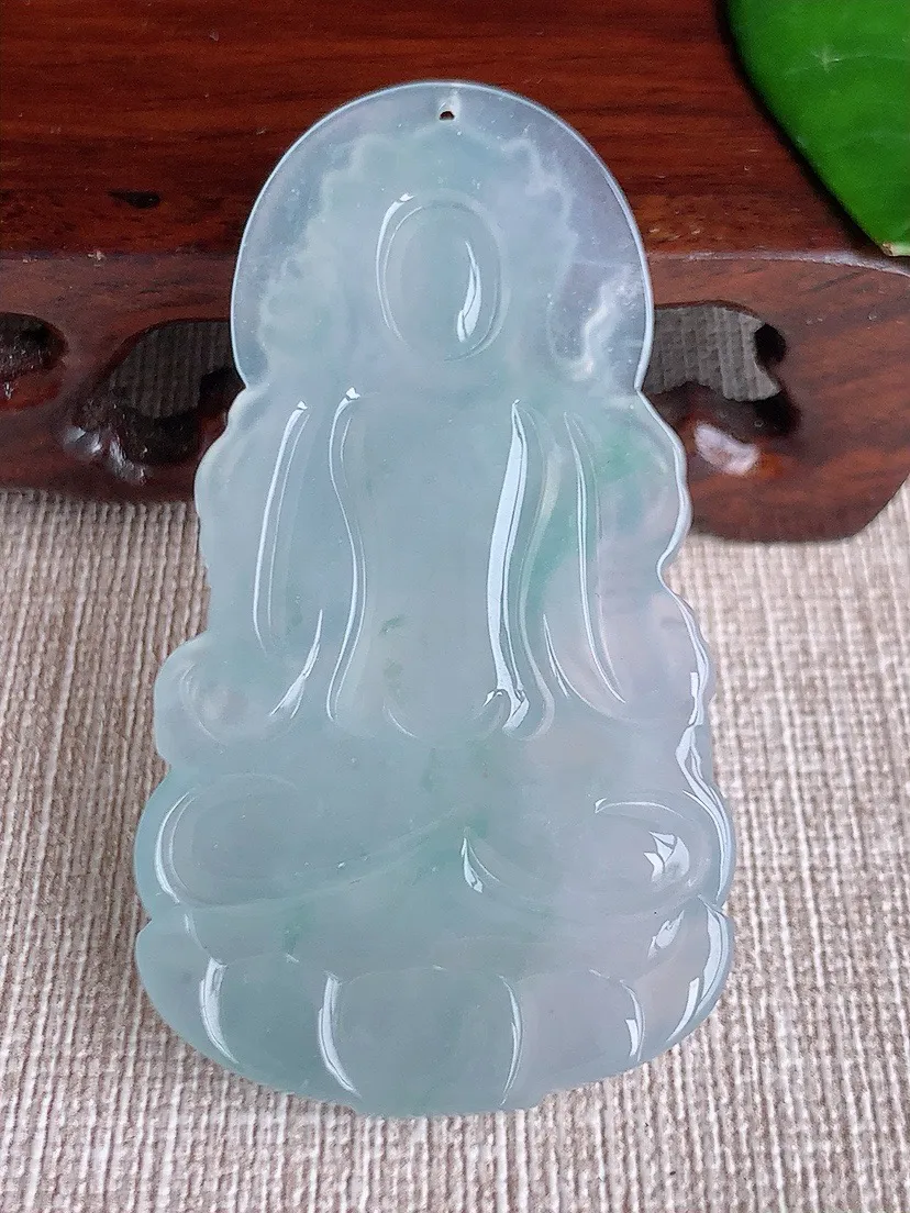a货翡翠老坑冰种晴水度母观音吊坠 尺寸57.8×32.2×5.6mm 重量19.64g 0604