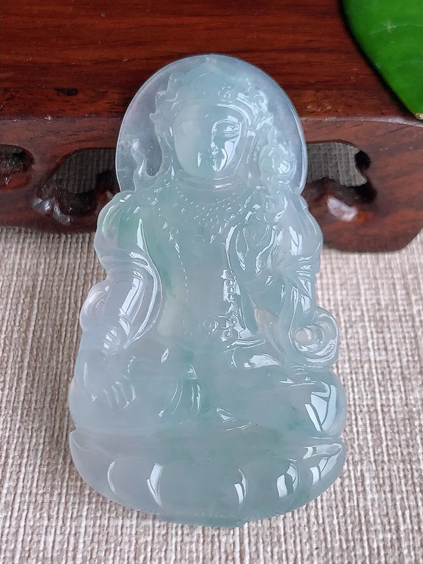 a货翡翠老坑冰种晴水度母观音吊坠 尺寸57.8×32.2×5.6mm 重量19.64g 0604