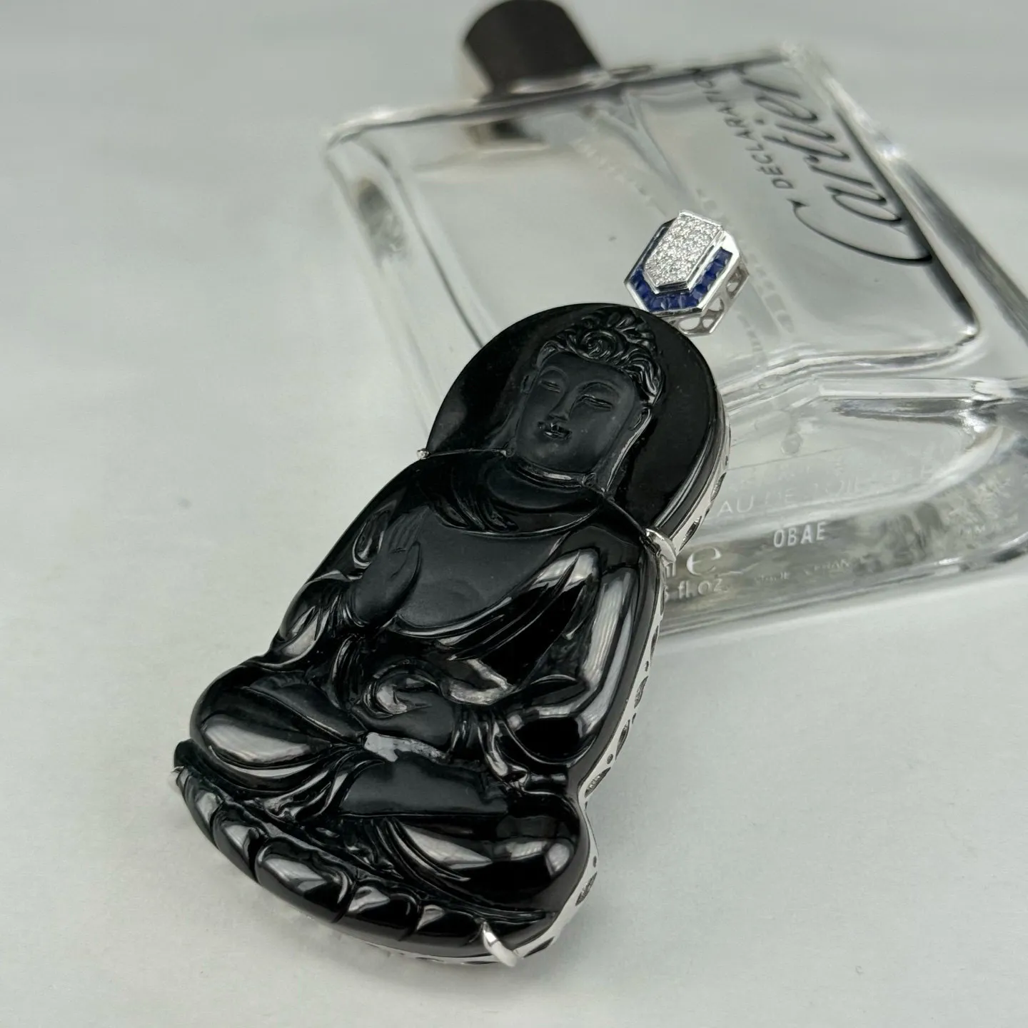 精品墨翠大日如来 种好色正 黑度极好 打灯通透 油性十足 尺寸71