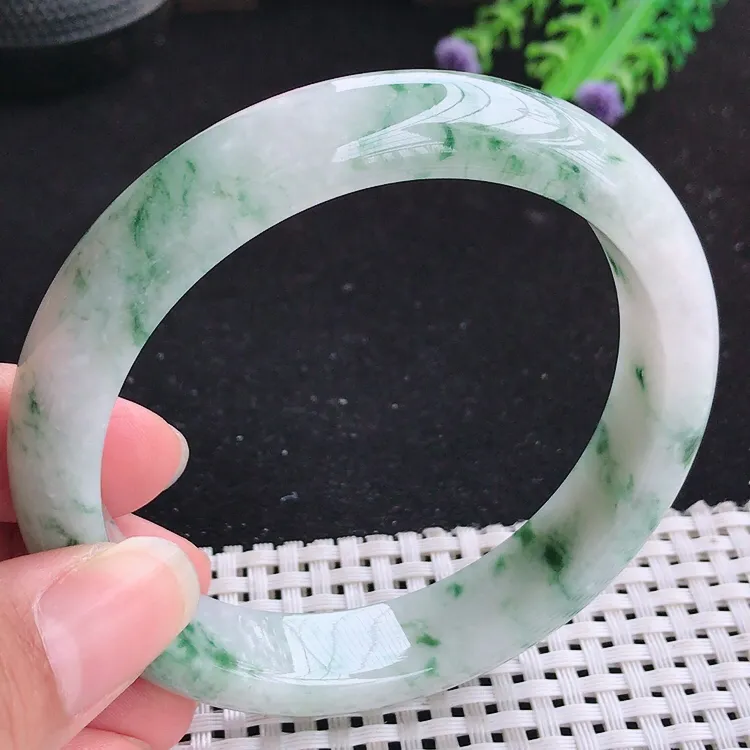 自然光62圈口老坑温润飘花手镯送妈妈翡翠玉镯尺寸62/13.2/8.6