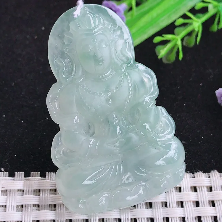 自然光52/34.8/6.8老坑冰胶水灵冰晴度母菩萨吊坠玉挂件