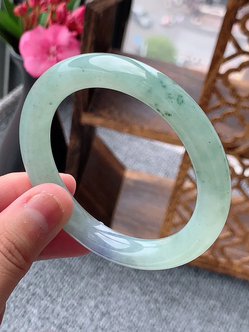 a货翡翠老坑紫罗兰飘花圆条手镯53-54圈口  尺寸53.3×9.2mm 重量48.03g 0604