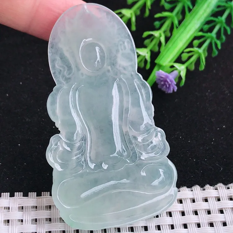 自然光69/39/6老坑冰种果冻胶度母菩萨吊坠玉观音挂件