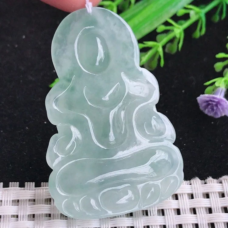 自然光52/34.8/6.8老坑冰胶水灵冰晴度母菩萨吊坠玉挂件