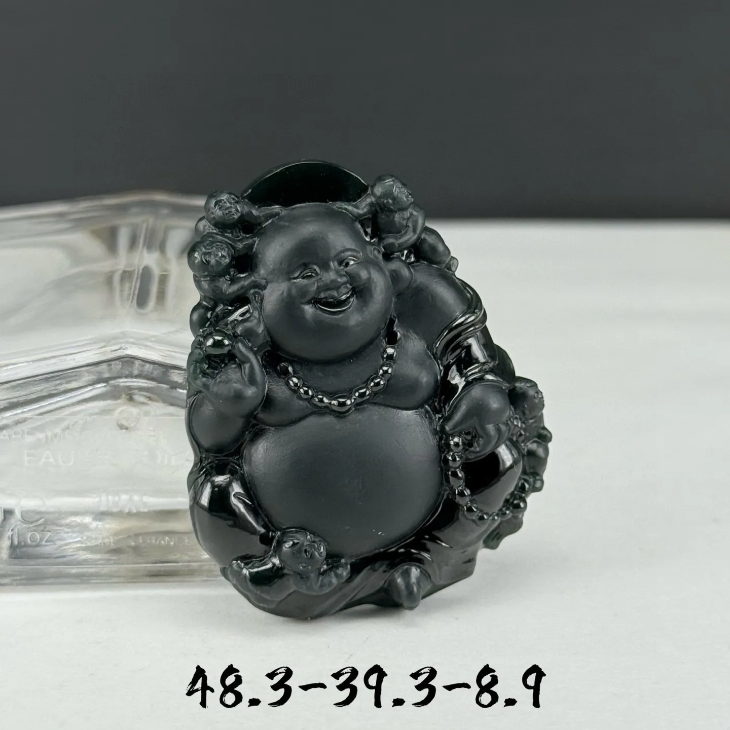 精品墨翠送子佛 种好色正 黑度好 打灯通透 油性十足 尺寸48.3