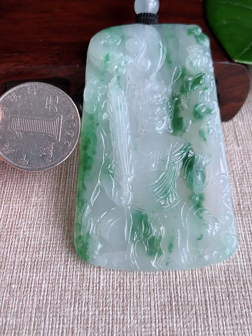 a货翡翠老坑冰种飘花不动明王吊坠 尺寸69.7×42×5mm 重量39.54g 0605