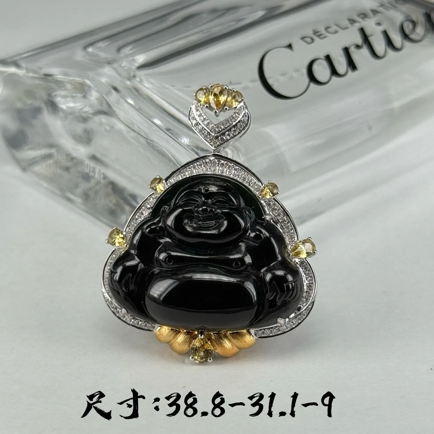 精品18k墨翠大肚佛 种好色正 黑度极好 打灯通透 油性十足 尺寸38.8