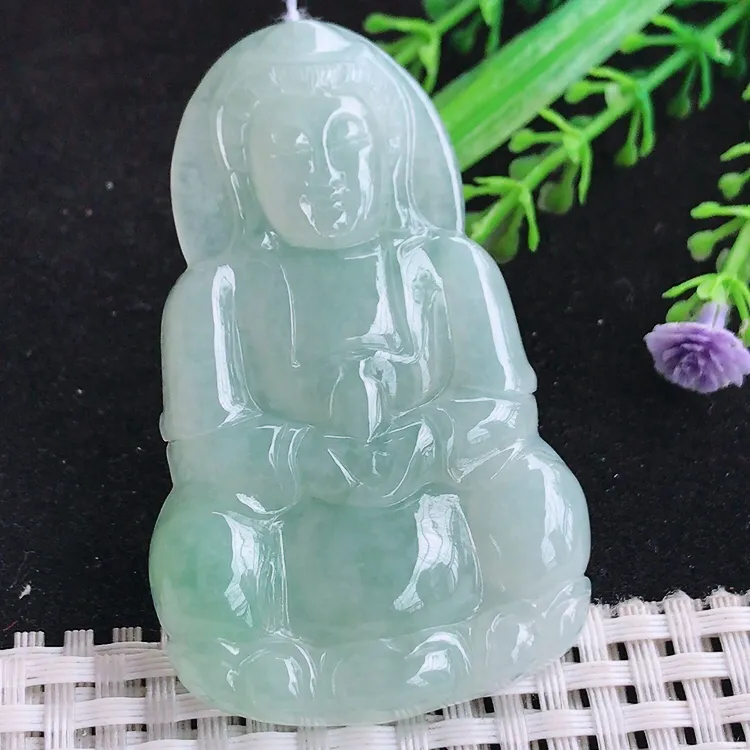 自然光61/38/6.3老坑冰润起胶冰晴观音菩萨吊坠玉观音挂件