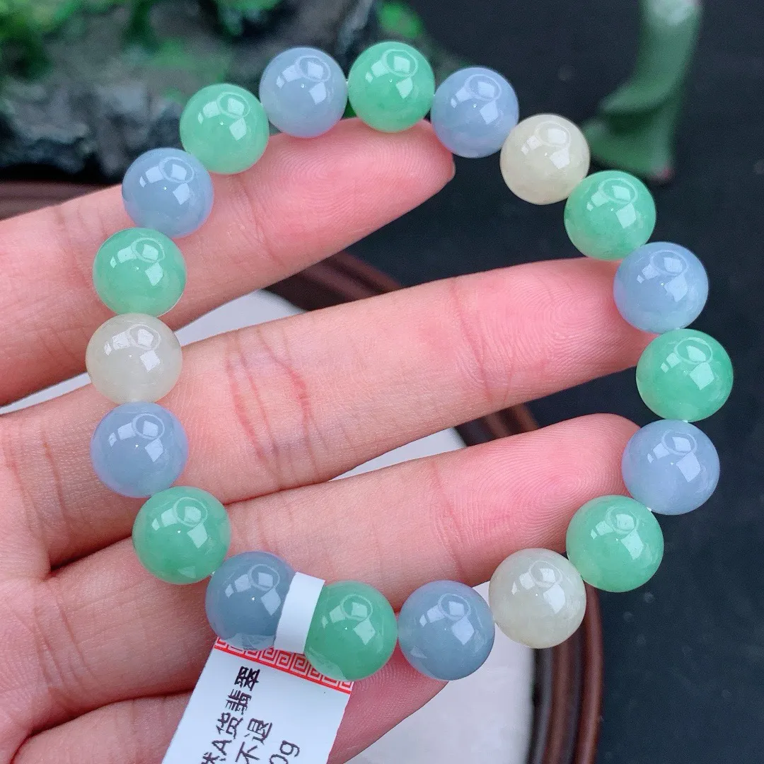 缅甸天然A货翡翠冰多宝圆珠手串
尺寸9.5mm   重42.40g