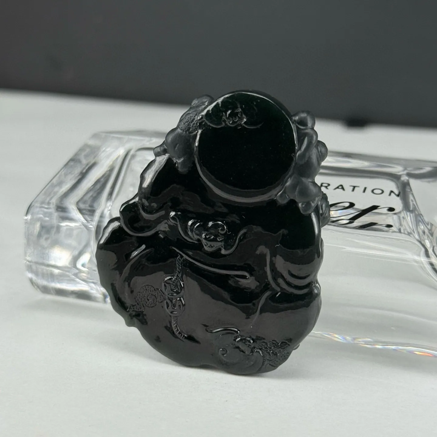 精品墨翠送子佛 种好色正 黑度好 打灯通透 油性十足 尺寸48.3
